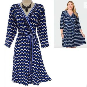 2X 18 20 GEOMETRIC FAUX-WRAP DRESS W/TIE Plus Size